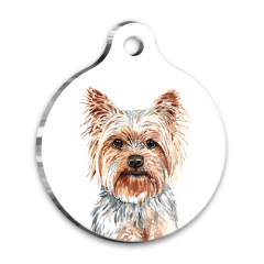 Suluboya Yorkshire Teriyeri Yuvarlak Köpek Künyesi Medium 3 cm