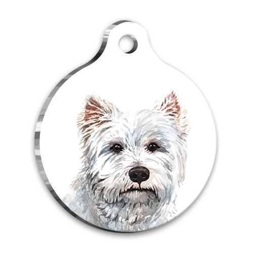 Suluboya West Highland Terrier Yuvarlak Köpek Künyesi Small 2,5 cm