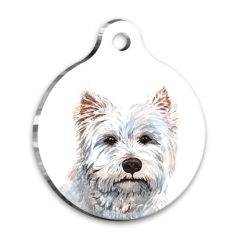 Suluboya West Highland Terrier Yuvarlak Köpek Künyesi Large 3,8 cm
