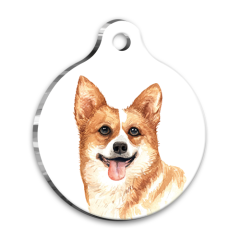 Suluboya Welsh Corgi Yuvarlak Köpek Künyesi Medium 3 cm
