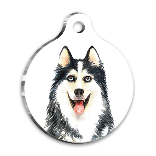 Suluboya Siberian Husky Yuvarlak Köpek Künyesi Small 2,5 cm