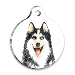 Suluboya Siberian Husky Yuvarlak Köpek Künyesi Small 2,5 cm