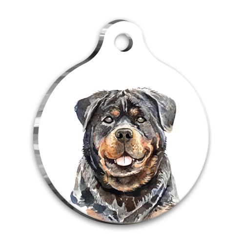 Suluboya Rottweiler 2 Yuvarlak Köpek Künyesi Large 3,8 cm