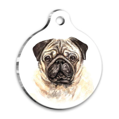Suluboya Pug Yuvarlak Köpek Künyesi Large 3,8 cm