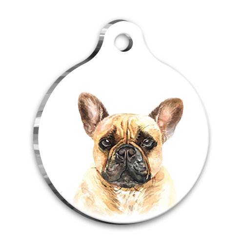 Suluboya French Bulldog Yuvarlak Köpek Künyesi Medium 3 cm