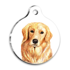 Suluboya Golden Retriever Yuvarlak Köpek Künyesi Medium 3 cm