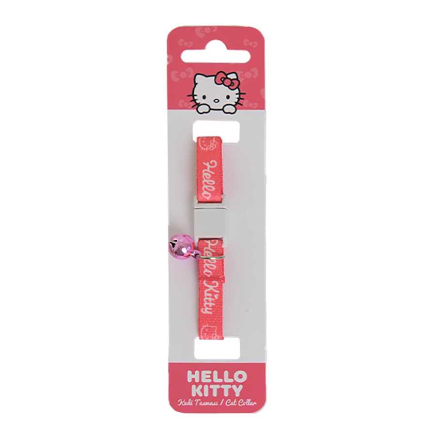 Hello Kitty Pembe Beyaz Desenli Güvenlik Kilitli Ayarlanabilir Yumuşak Doku Kedi Boyun Tasması 22-30 cm