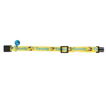 Tweety Turkuaz Sarı Desenli Güvenlik Kilitli Ayarlanabilir Yumuşak Doku Kedi Boyun Tasması 22-30 cm