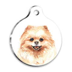 Suluboya Pomeranian Yuvarlak Köpek Künyesi Medium 3 cm