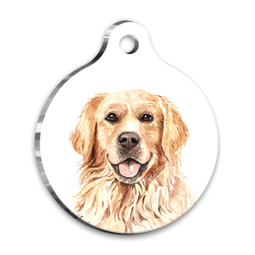 Suluboya Golden Retriever 2 Yuvarlak Köpek Künyesi Large 3,8 cm