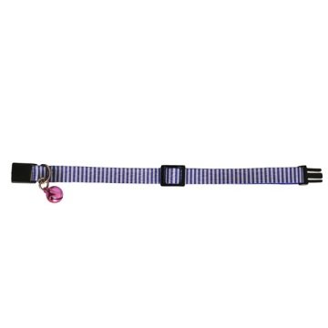 Güvenlik Kilitli Ayarlanabilir Mavi Beyaz Enine Çizgili Yumuşak Doku Kedi Boyun Tasması 22-30 cm