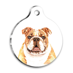 Suluboya Bulldog Yuvarlak Köpek Künyesi Small 2,5 cm