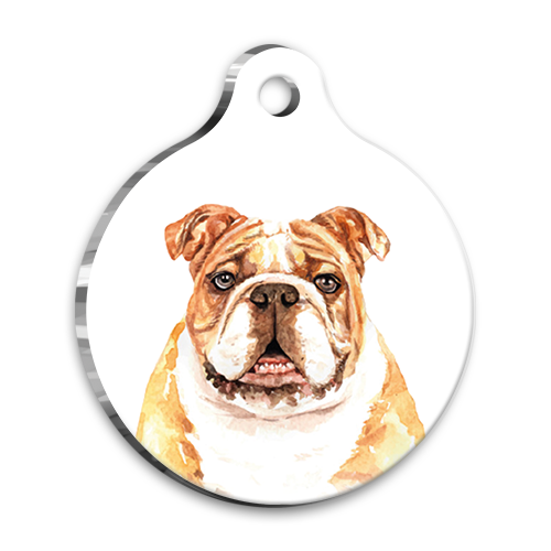 Suluboya Bulldog Yuvarlak Köpek Künyesi Large 3,8 cm