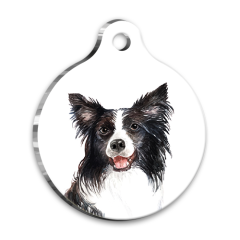 Suluboya Border Collie Yuvarlak Köpek Künyesi Medium 3 cm