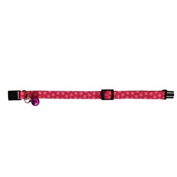 Güvenlik Kilitli Ayarlanabilir Pembe Beyaz Patili  Yumuşak Doku Kedi Boyun Tasması 22-30 cm