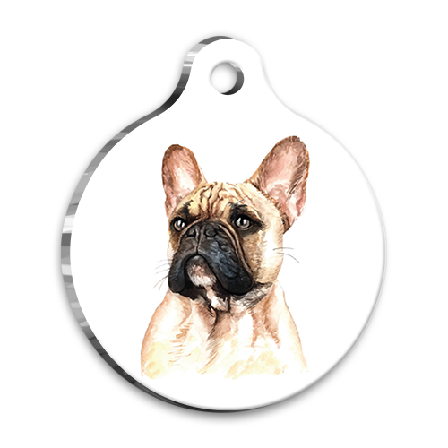 Suluboya French Bulldog 2 Yuvarlak Köpek Künyesi Medium 3 cm