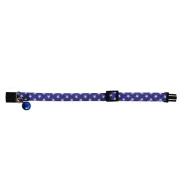 Güvenlik Kilitli Ayarlanabilir Lacivert Beyaz Yıldızlı  Yumuşak Doku Kedi Boyun Tasması 22-30 cm