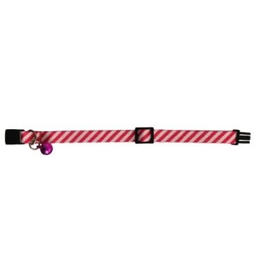 Güvenlik Kilitli Ayarlanabilir Pembe Beyaz Çizgili  Yumuşak Doku Kedi Boyun Tasması 22-30 cm
