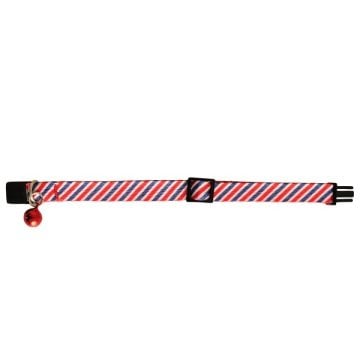 Güvenlik Kilitli Ayarlanabilir Kırmızı Lacivert Beyaz  Çizgili Yumuşak Doku Kedi Boyun Tasması 22-30 cm