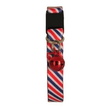 Güvenlik Kilitli Ayarlanabilir Kırmızı Lacivert Beyaz  Çizgili Yumuşak Doku Kedi Boyun Tasması 22-30 cm