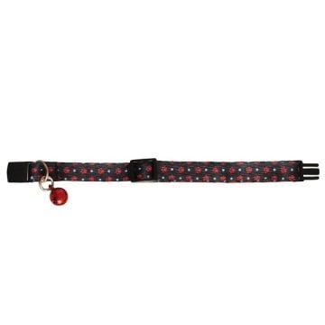 Güvenlik Kilitli Ayarlanabilir Lacivert Üzerine Kırmızı Patili  Yumuşak Doku Kedi Boyun Tasması 22-30 cm