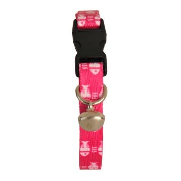Pembe Renk Balık Desenli Ayarlanabilir Yumuşak Doku Kedi Boyun Tasması 22-30 cm