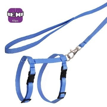 Mavi Beyaz Desenli Ayarlanabilir Kedi Göğüs Tasma Seti 10 mm 110 cm