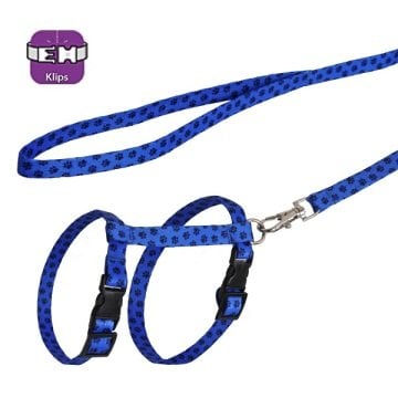 Mavi Siyah Pati Desenli Ayarlanabilir Kedi Göğüs Tasma Seti 10 mm 110 cm