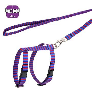 Lacivert Mavi Kırmızı Çizgili Desenli Ayarlanabilir Kedi Göğüs Tasma Seti 10 mm 110 cm