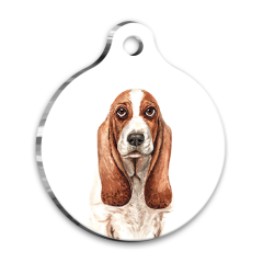 Suluboya Basset Hound Yuvarlak Köpek Künyesi Medium 3 cm