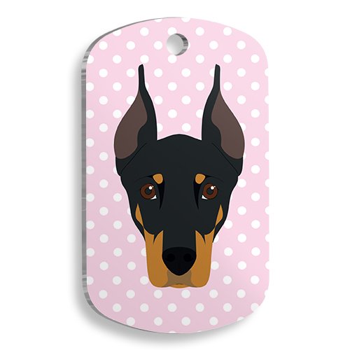 Pembe Puantiyeli Doberman Pinscher Asker Kedi ve Köpek Künyesi Small 2 x 3,5 cm