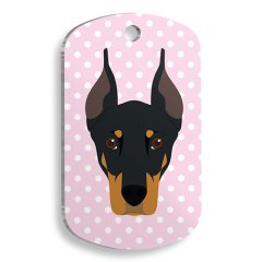 Pembe Puantiyeli Doberman Pinscher Asker Kedi ve Köpek Künyesi Small 2 x 3,5 cm