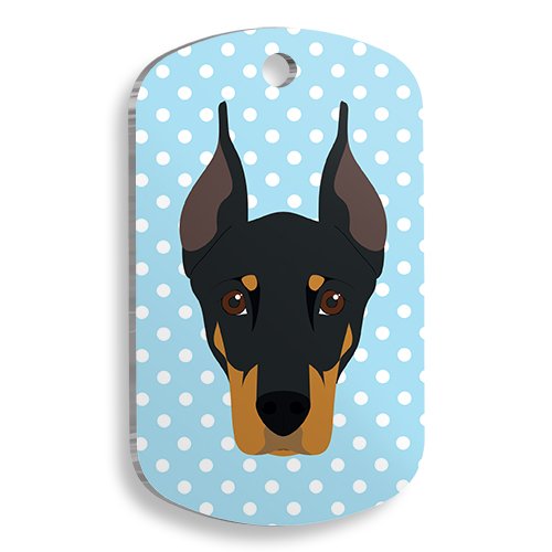 Mavi Puantiyeli Doberman Pinscher Asker Kedi ve Köpek Künyesi Large 2,9 x 5 cm