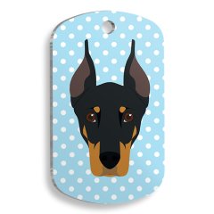 Mavi Puantiyeli Doberman Pinscher Asker Kedi ve Köpek Künyesi Large 2,9 x 5 cm