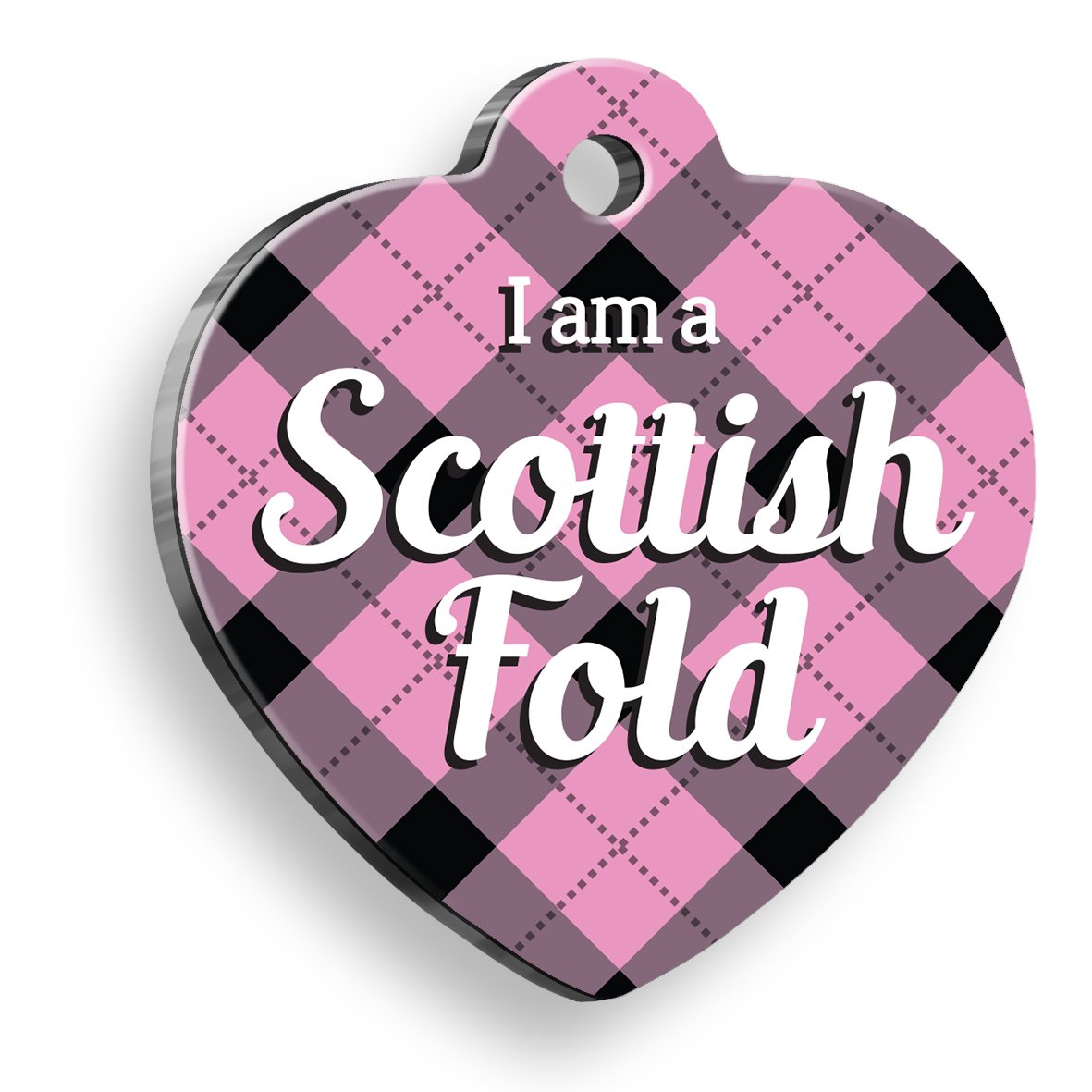 Scottish Fold Ekoseli Kalp Şekilli Kedi Künyesi Medium 3,2 x 3,5 cm