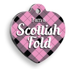 Scottish Fold Ekoseli Kalp Şekilli Kedi Künyesi Medium 3,2 x 3,5 cm