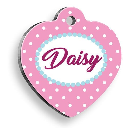 Pembe Puantiyeli Kalp Şekilli Kedi Köpek Künyesi Small 2,5 x 2,73 cm