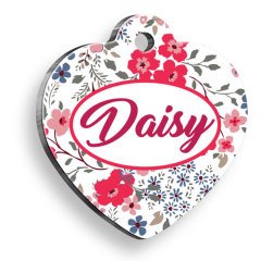 İlkbahar Çiçekleri Kalp Şekilli Kedi Köpek Künyesi Small 2,5 x 2,73 cm