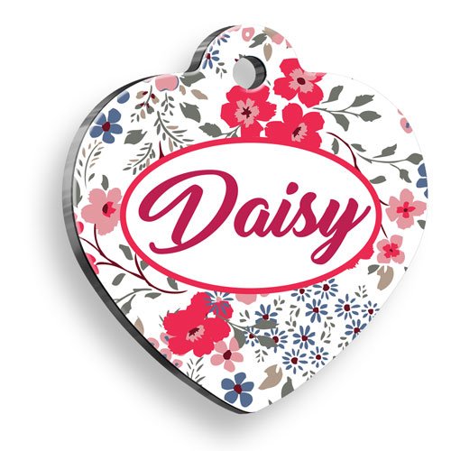 İlkbahar Çiçekleri Kalp Şekilli Kedi Köpek Künyesi Medium 3,2 x 3,5 cm