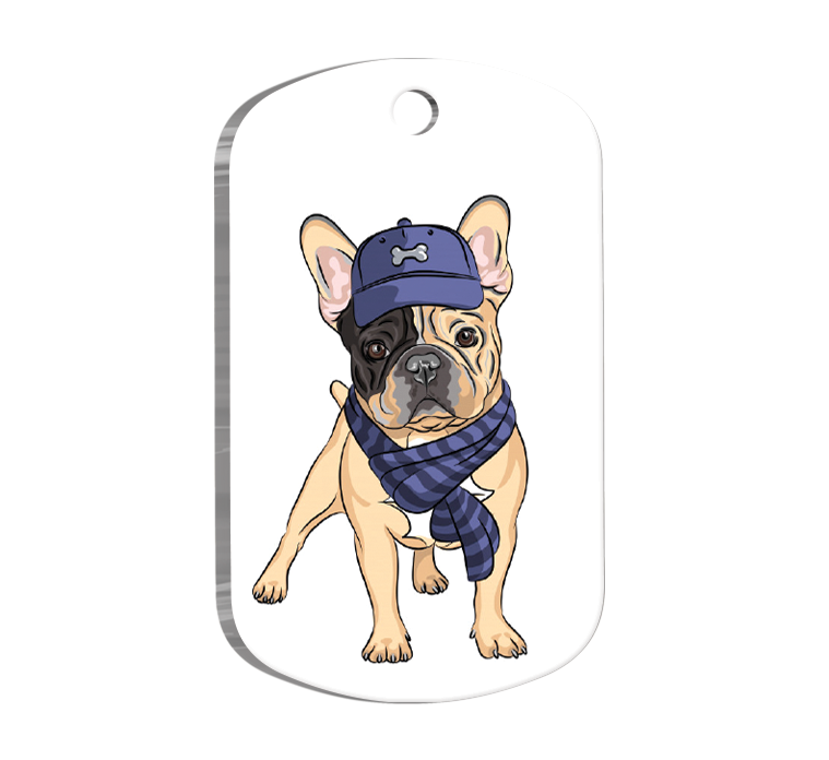French Bulldog 4 Resimli Köpek Künyesi Large 2,9 x 5 cm