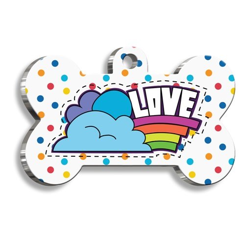 Renkli Puantiyeli Love Kemik Şekilli Köpek Künyesi XLarge 3,3 x 5 cm
