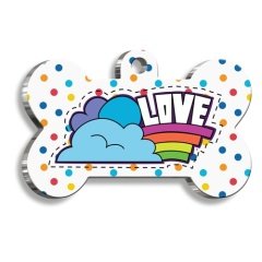 Renkli Puantiyeli Love Kemik Şekilli Köpek Künyesi XLarge 3,3 x 5 cm