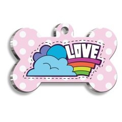 Pembe Puantiyeli Love Kemik Şekilli Köpek Künyesi Small 2,1 x 3,1 cm