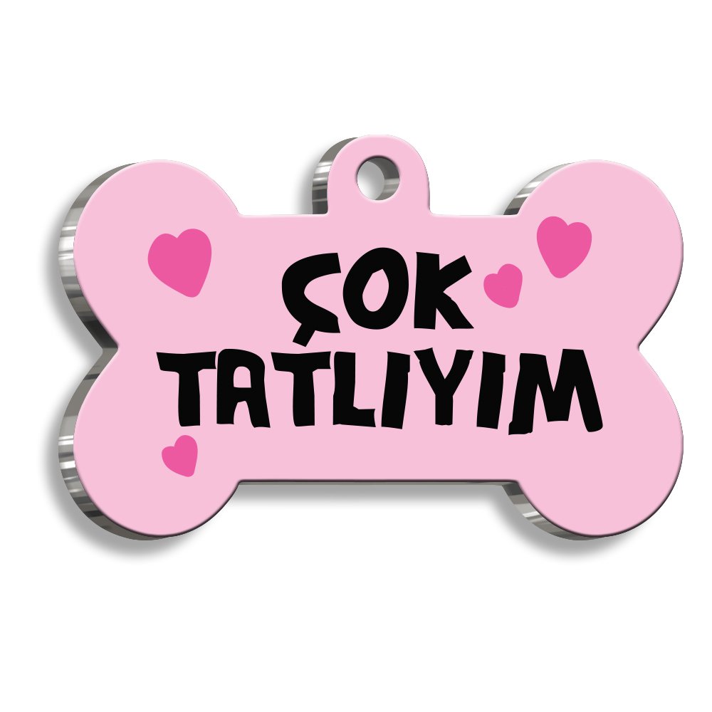 Çok Tatlıyım Kemik Şekilli Kedi Köpek Künyesi Medium 2,6 x 3,8 cm