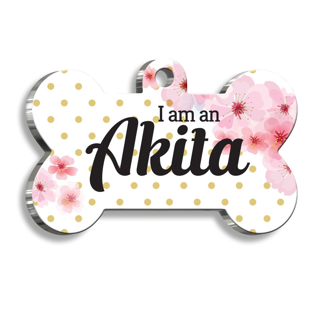 Akita Çiçekli Kemik Şekilli Köpek Künyesi XLarge 3,3 x 5 cm