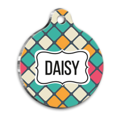 Desenli Seri Kareli  Kedi Köpek Künyesi Large 3,8 cm