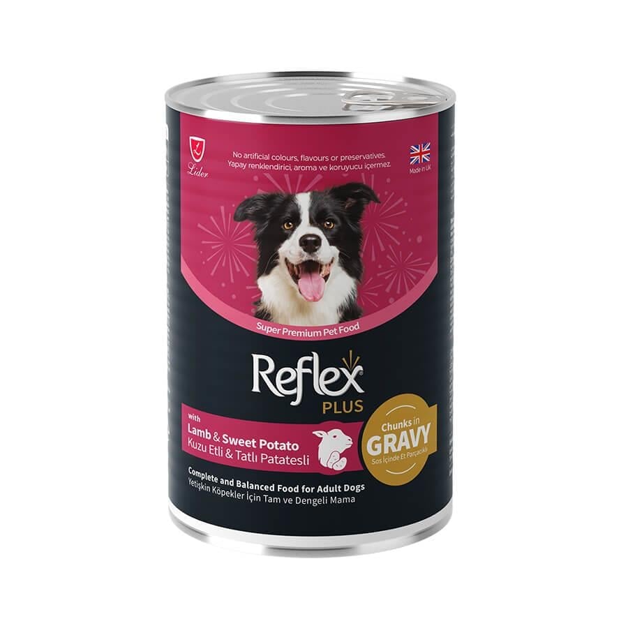Reflex Plus Sos İçinde Parça Etli Kuzulu ve Tatlı Patatesli Yetişkin Köpek Konservesi 400gr