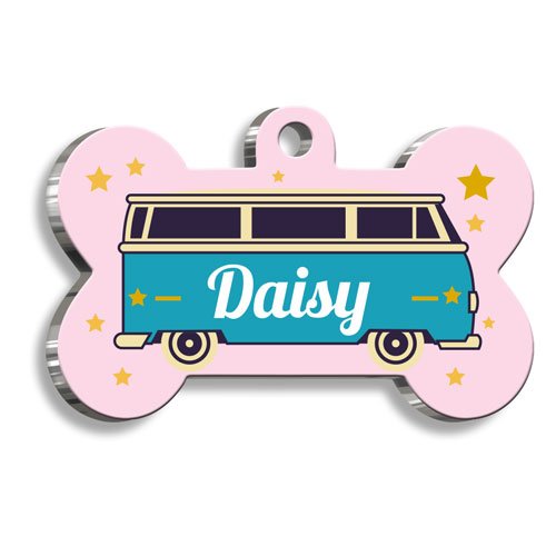 Yıldızlar Altında Otobüs Desenli Kedi Köpek Künyesi Medium 2,6 x 3,8 cm