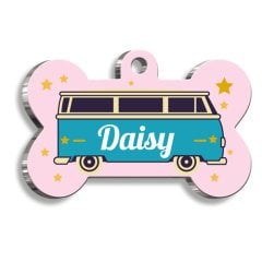 Yıldızlar Altında Otobüs Desenli Kedi Köpek Künyesi Medium 2,6 x 3,8 cm