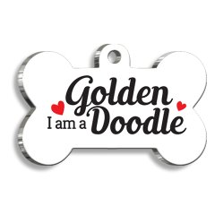 Goldendoodle Beyaz Kemik Şekilli Köpek Künyesi Medium 2,6 x 3,8 cm